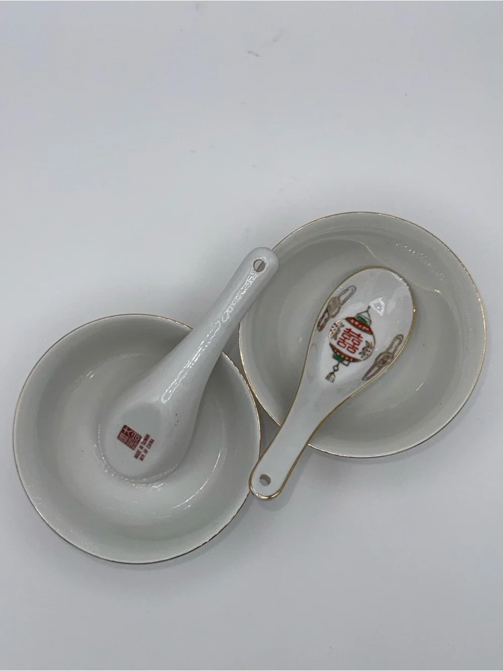 1960s Vintage Chinese Porcelain Bowl & Spoon-Set of 6